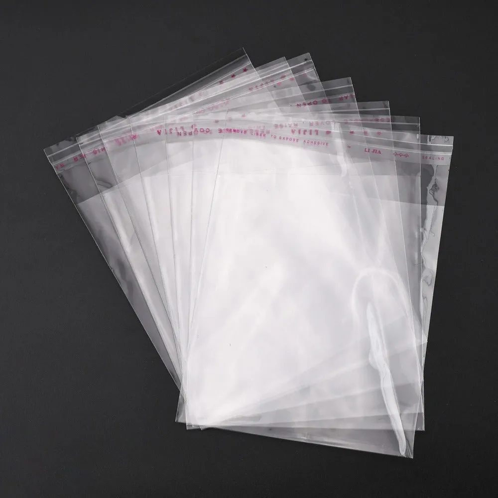 100 pc OPP Cellophane Bags, Small Jewelry Storage Bags, Self-Adhesive Sealing Bags, Rectangle, Clear, 14x10cm, Unilateral Thickness: 0.035mm, Inner Measure: 10.5x10cm