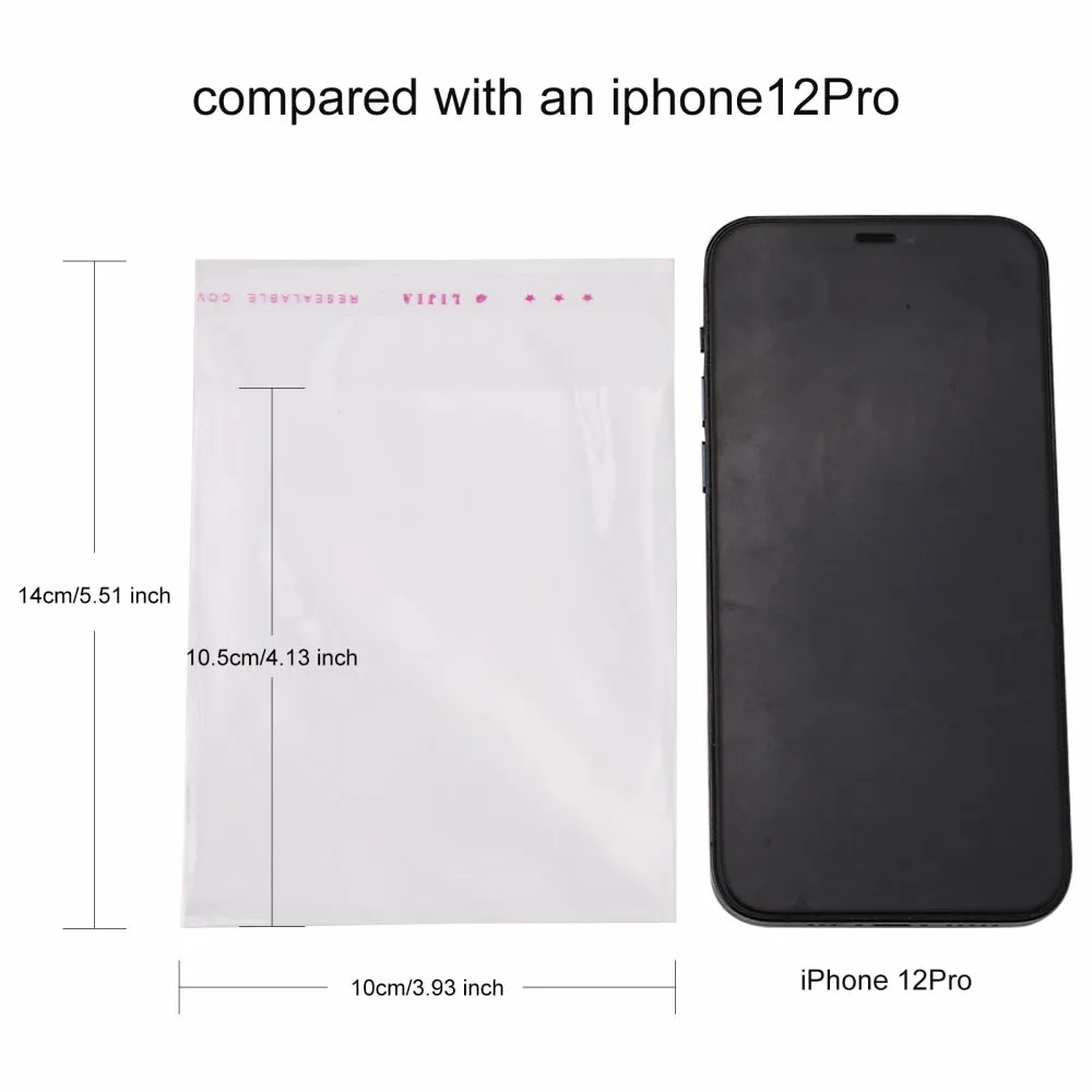 100 pc OPP Cellophane Bags, Small Jewelry Storage Bags, Self-Adhesive Sealing Bags, Rectangle, Clear, 14x10cm, Unilateral Thickness: 0.035mm, Inner Measure: 10.5x10cm
