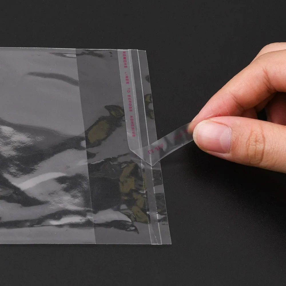 100 pc OPP Cellophane Bags, Small Jewelry Storage Bags, Self-Adhesive Sealing Bags, Rectangle, Clear, 14x10cm, Unilateral Thickness: 0.035mm, Inner Measure: 10.5x10cm
