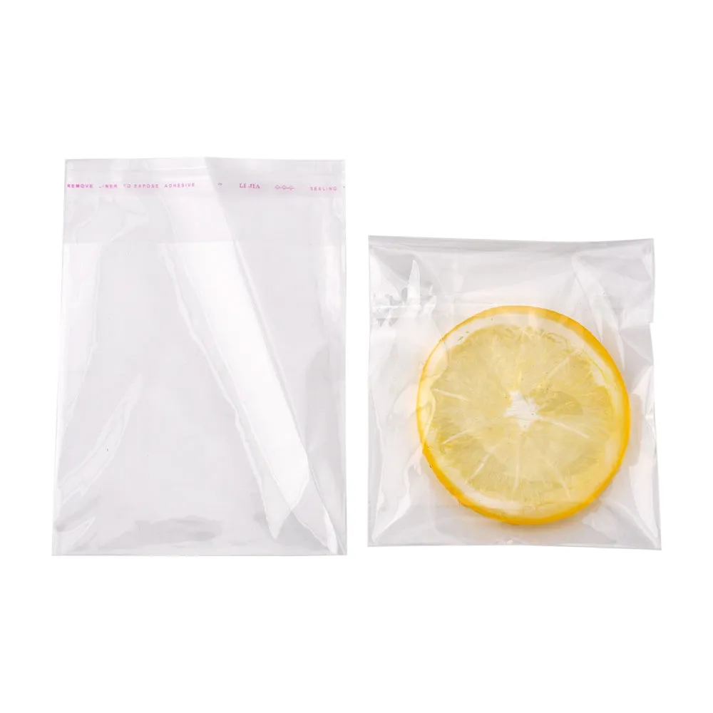 100 pc OPP Cellophane Bags, Small Jewelry Storage Bags, Self-Adhesive Sealing Bags, Rectangle, Clear, 14x10cm, Unilateral Thickness: 0.035mm, Inner Measure: 10.5x10cm