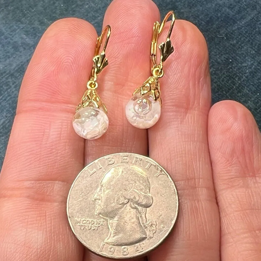 14k Gold Australian Subtle "Floating OPAL" Snow Globe Earrings *Video*