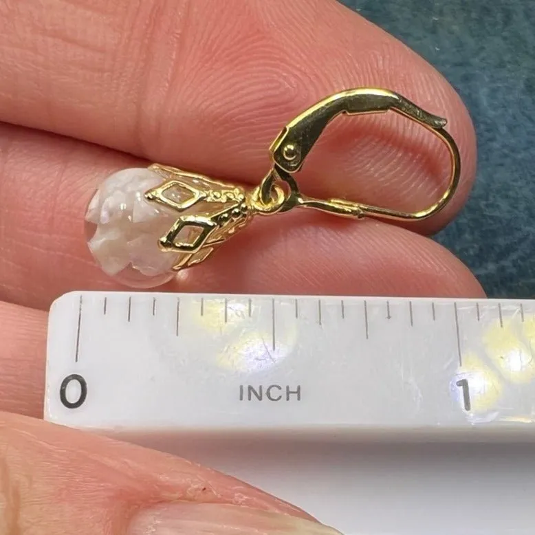 14k Gold Australian Subtle "Floating OPAL" Snow Globe Earrings *Video*