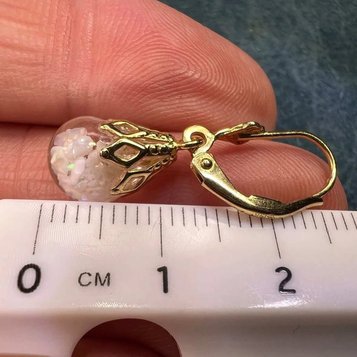 14k Gold Australian Subtle "Floating OPAL" Snow Globe Earrings *Video*