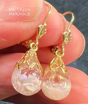 14k Gold Australian Subtle "Floating OPAL" Snow Globe Earrings *Video*