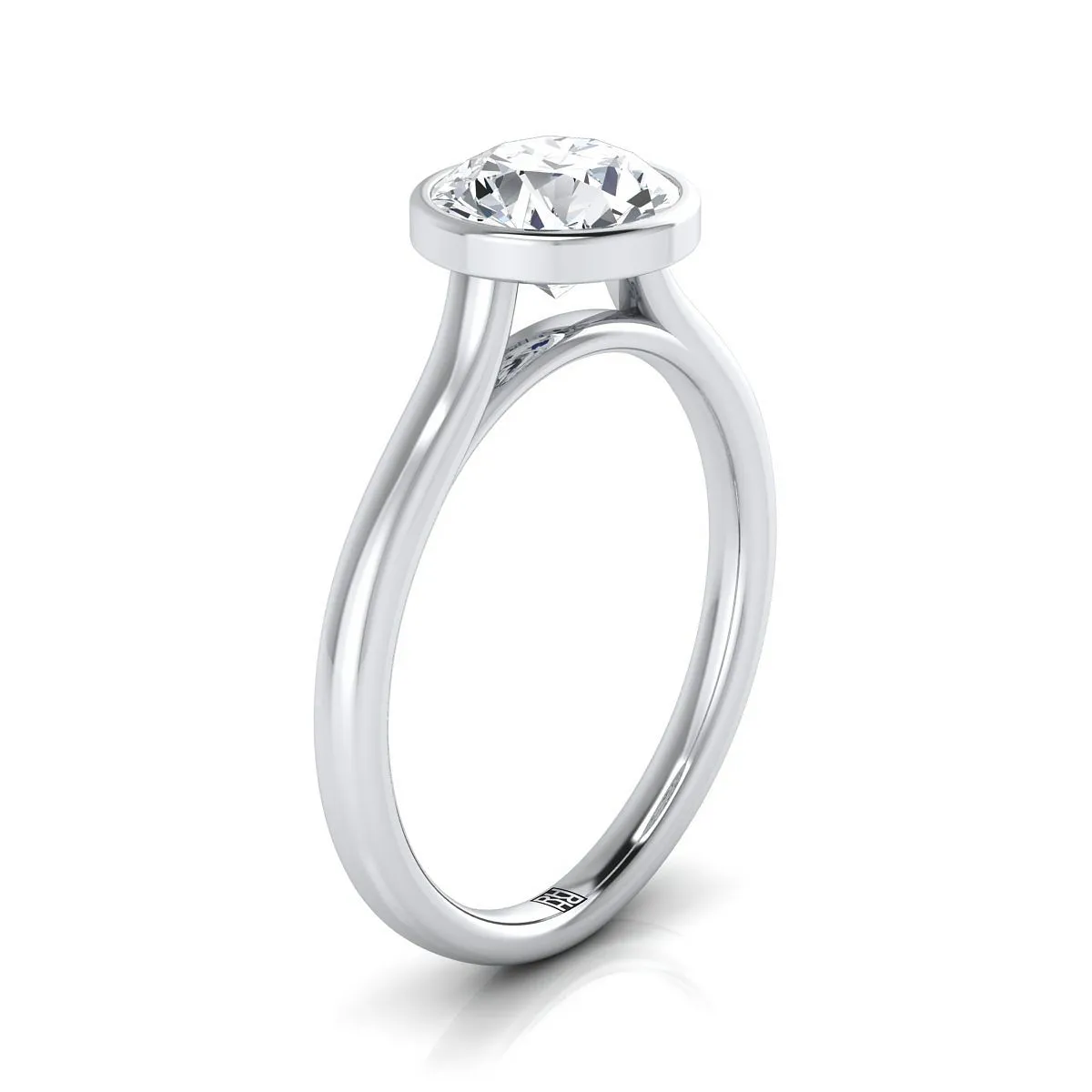 14K White Gold Round Brilliant Emerald Simple Bezel Solitaire Engagement Ring