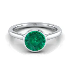 14K White Gold Round Brilliant Emerald Simple Bezel Solitaire Engagement Ring