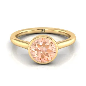14K Yellow Gold Round Brilliant Morganite Simple Bezel Solitaire Engagement Ring