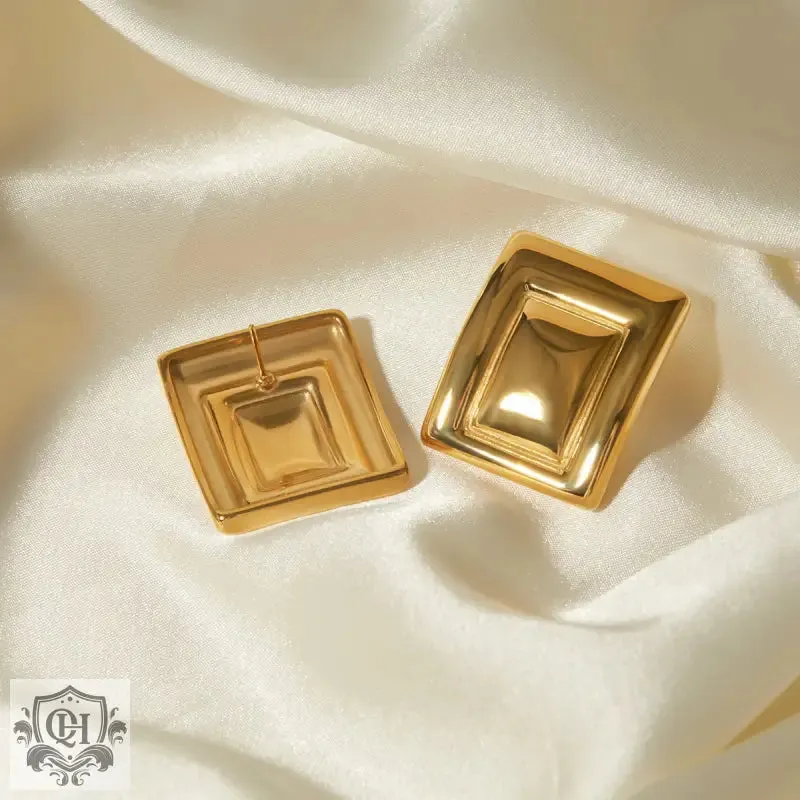 18K gold trendy rectangular design versatile earrings