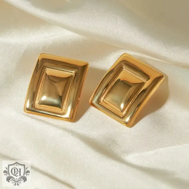 18K gold trendy rectangular design versatile earrings