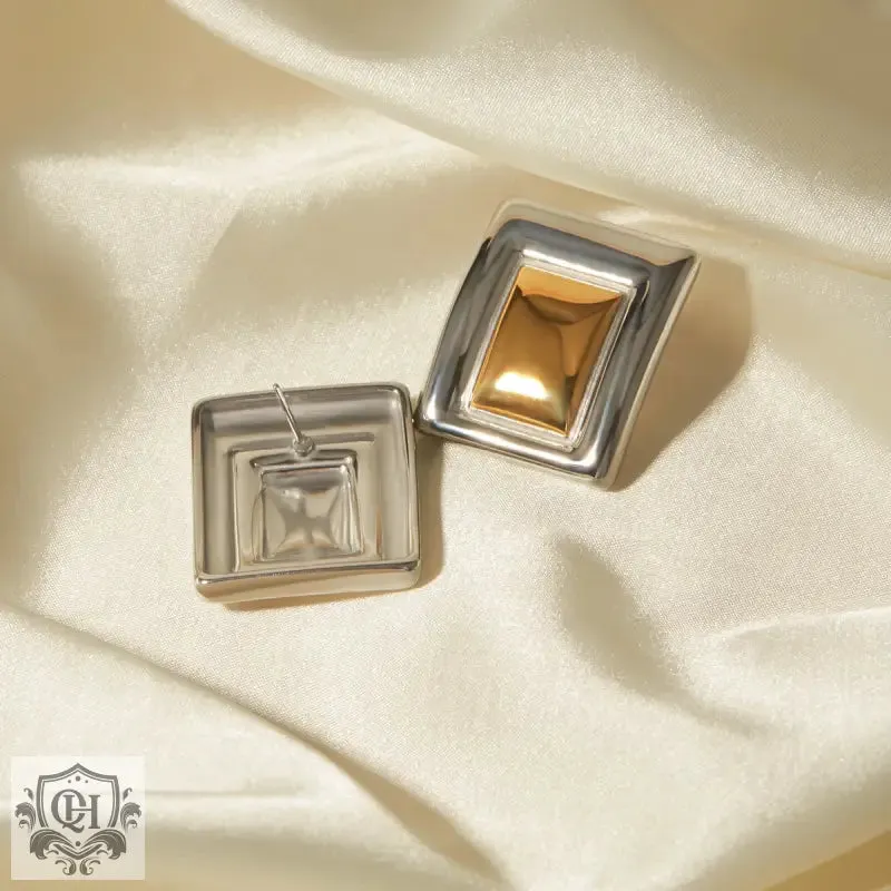 18K gold trendy rectangular design versatile earrings