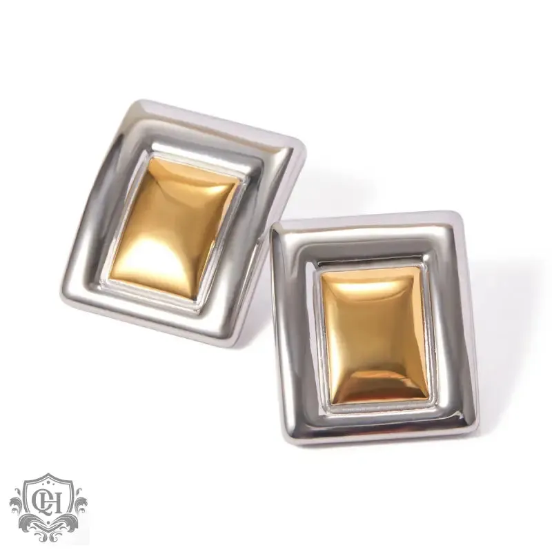18K gold trendy rectangular design versatile earrings