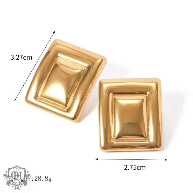 18K gold trendy rectangular design versatile earrings
