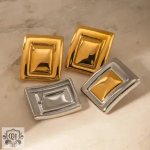 18K gold trendy rectangular design versatile earrings