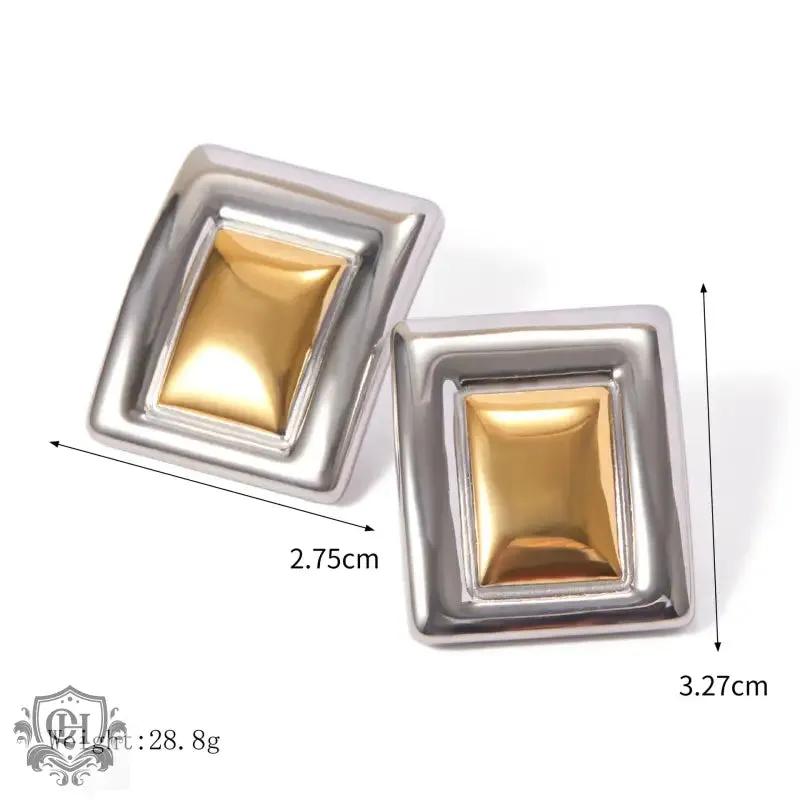 18K gold trendy rectangular design versatile earrings
