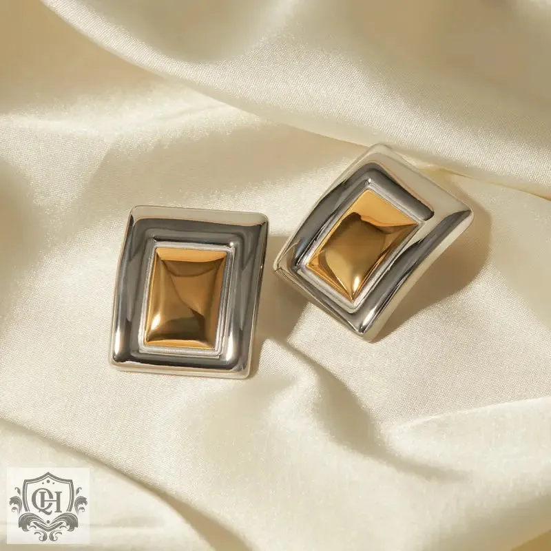 18K gold trendy rectangular design versatile earrings