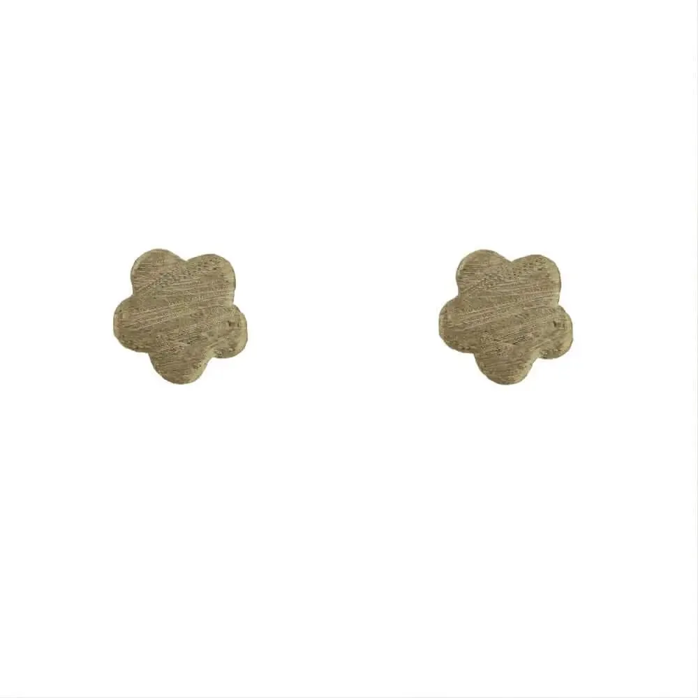 18K Solid Yellow Gold Satin Finish Flower Post Earring