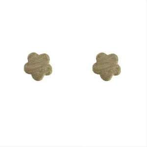 18K Solid Yellow Gold Satin Finish Flower Post Earring