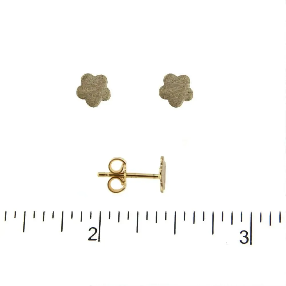 18K Solid Yellow Gold Satin Finish Flower Post Earring