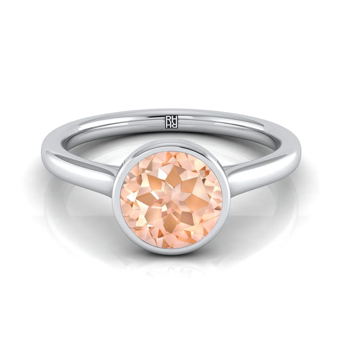 18K White Gold Round Brilliant Morganite Simple Bezel Solitaire Engagement Ring