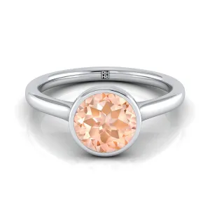 18K White Gold Round Brilliant Morganite Simple Bezel Solitaire Engagement Ring