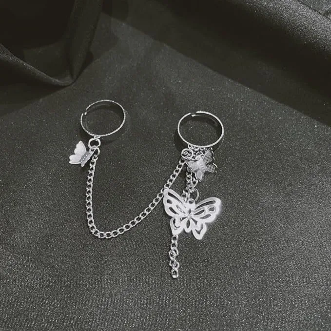 3 Pcs New Butterfly Chain Ring Set