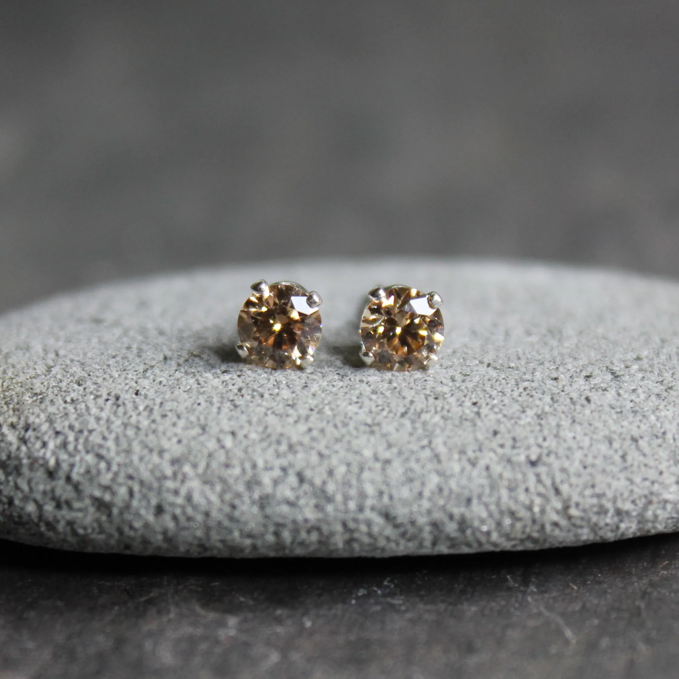 4mm Sterling Silver Champagne CZ Stud Earrings