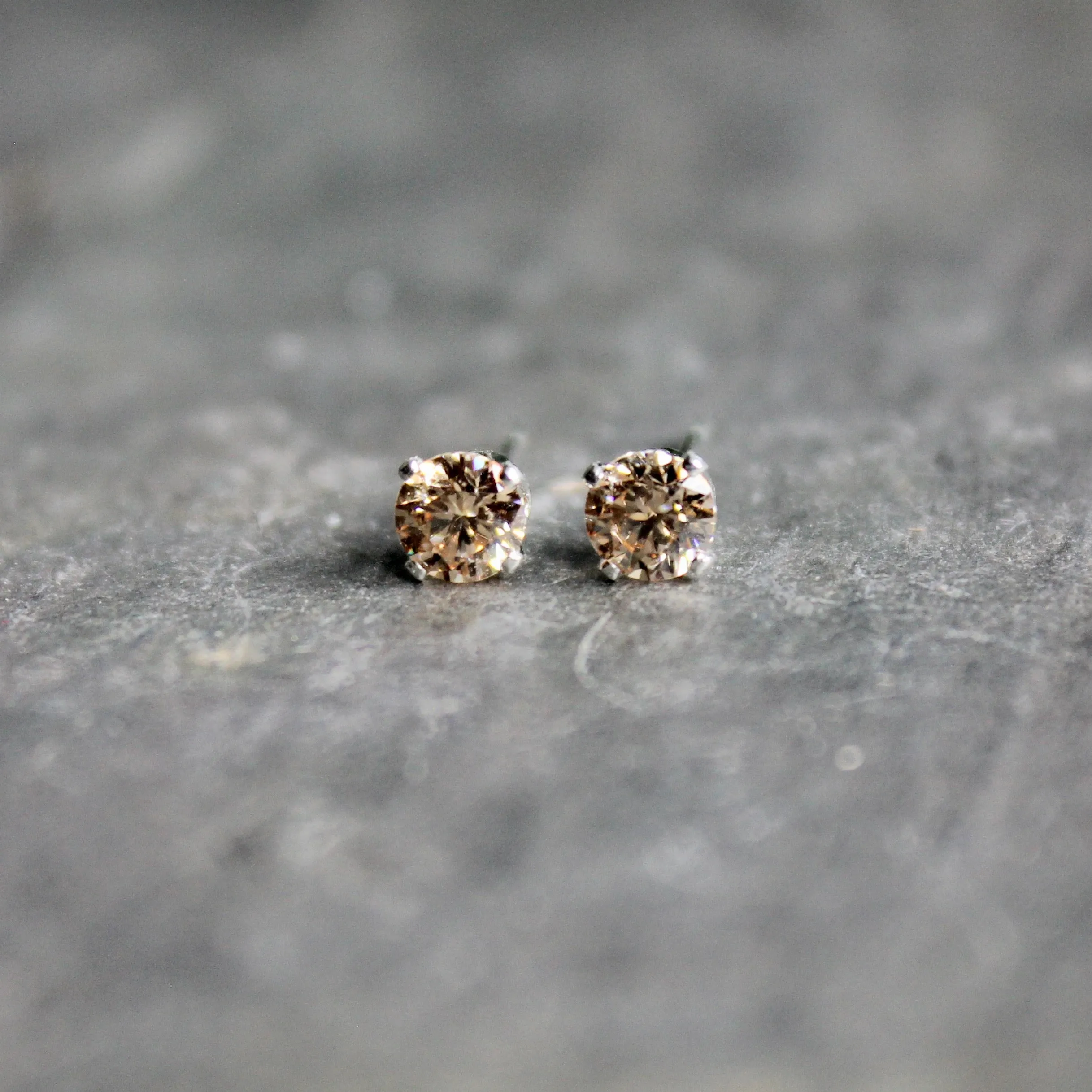 4mm Sterling Silver Champagne CZ Stud Earrings