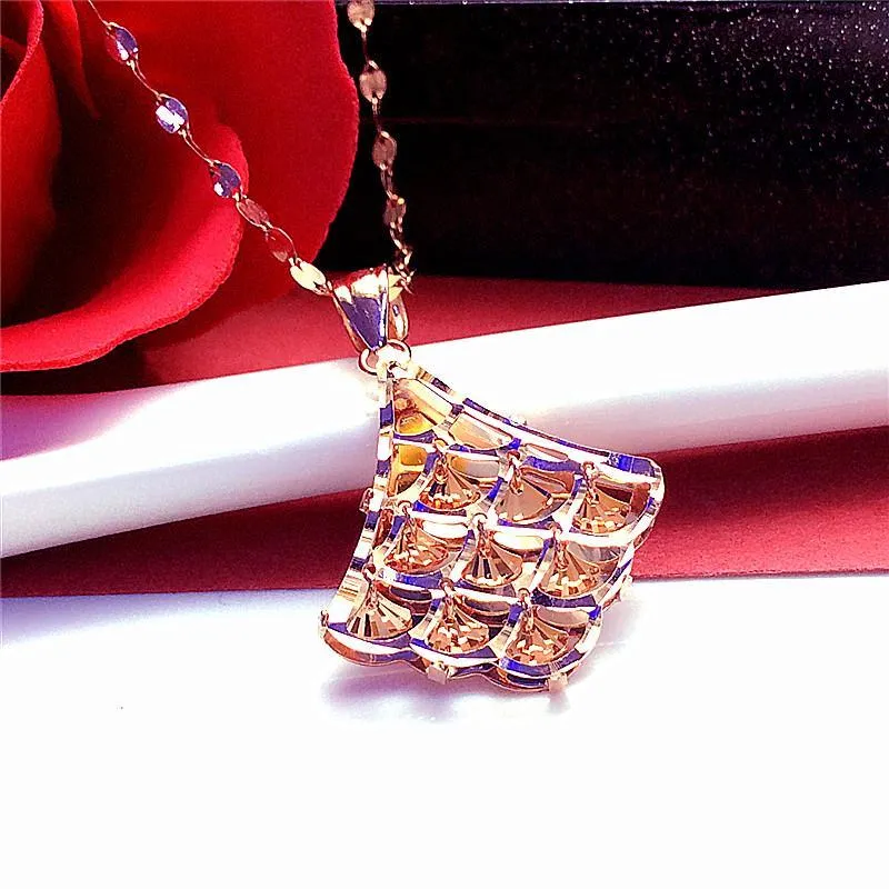 585 Purple Gold Plated 14K Rose Gold Shiny Rhombus Pendant neckalce for women