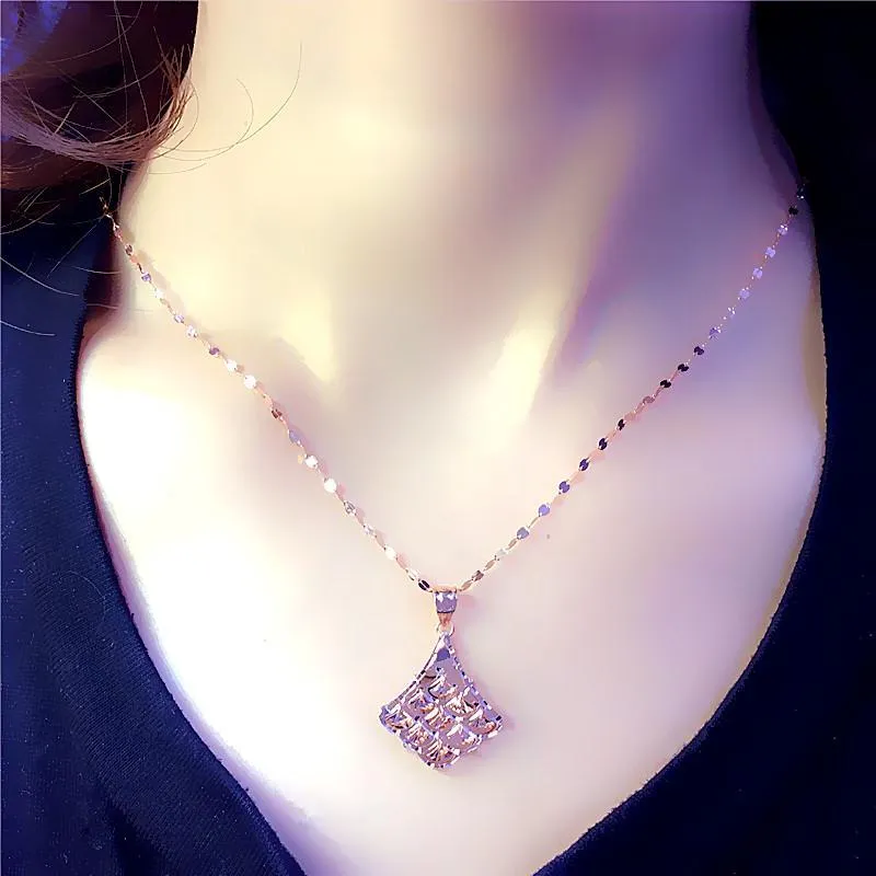 585 Purple Gold Plated 14K Rose Gold Shiny Rhombus Pendant neckalce for women