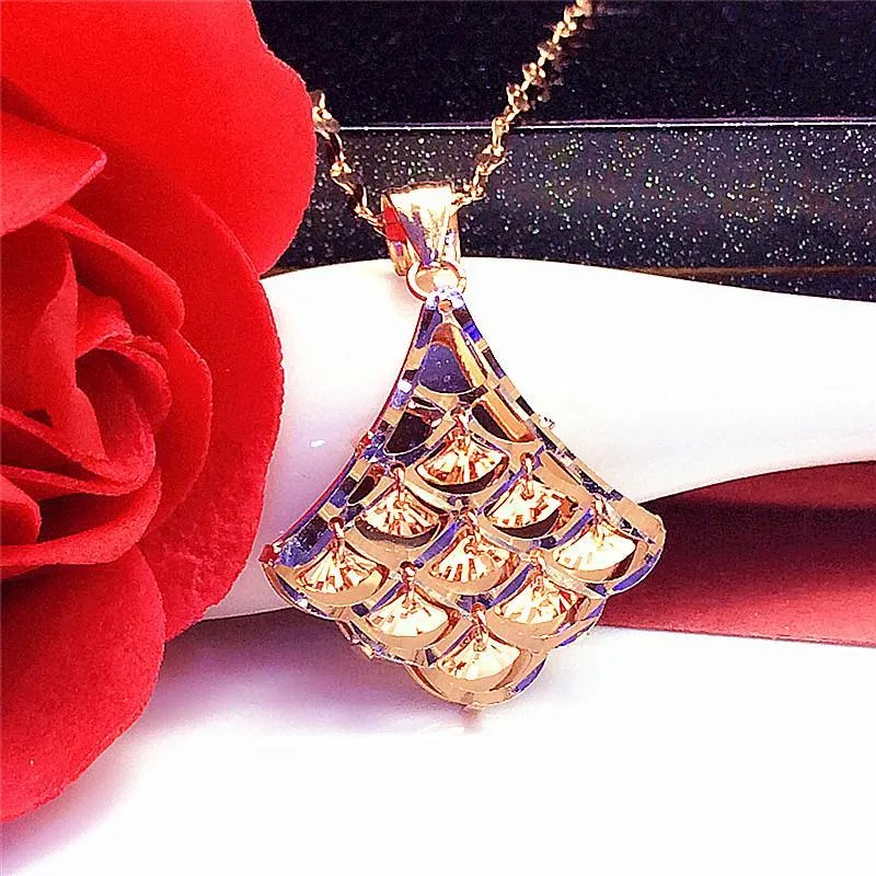 585 Purple Gold Plated 14K Rose Gold Shiny Rhombus Pendant neckalce for women