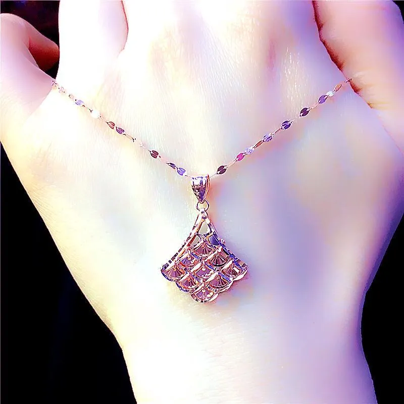 585 Purple Gold Plated 14K Rose Gold Shiny Rhombus Pendant neckalce for women