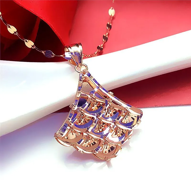 585 Purple Gold Plated 14K Rose Gold Shiny Rhombus Pendant neckalce for women