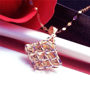 585 Purple Gold Plated 14K Rose Gold Shiny Rhombus Pendant neckalce for women