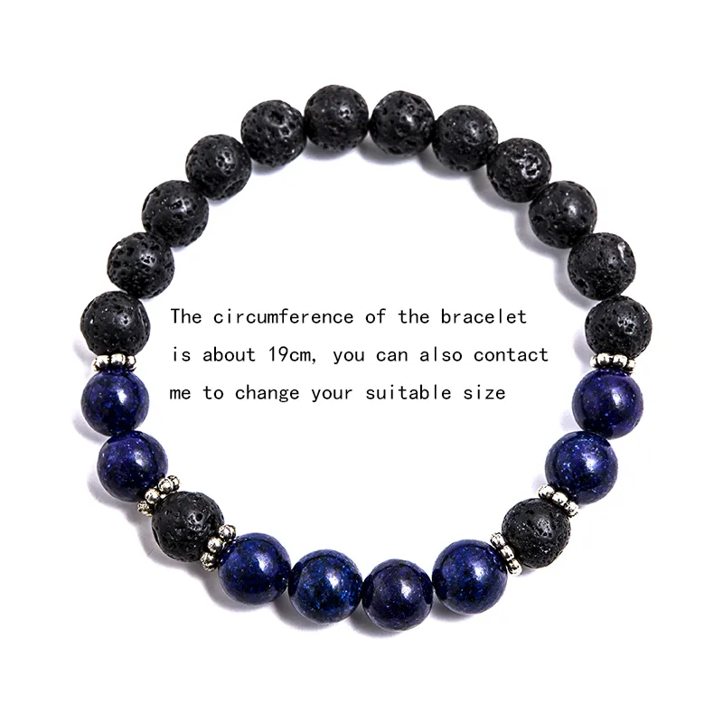 8mm Black Lava Stone Lapis Lazuli Beaded Necklace Meditation