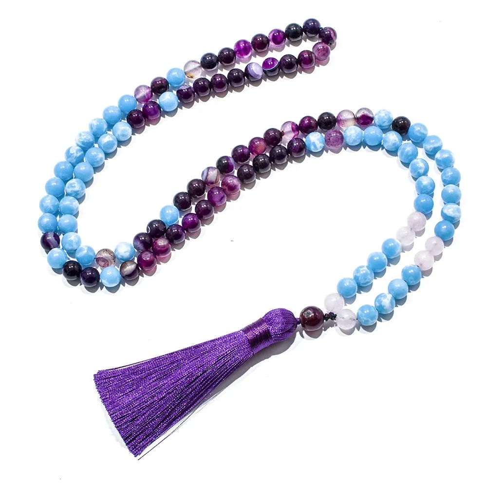 8mm Larimar Purple Striped Agate Beads 108 Mala Necklace Meditation Yoga Prayer Jewelry Japamala Set