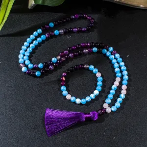 8mm Larimar Purple Striped Agate Beads 108 Mala Necklace Meditation Yoga Prayer Jewelry Japamala Set