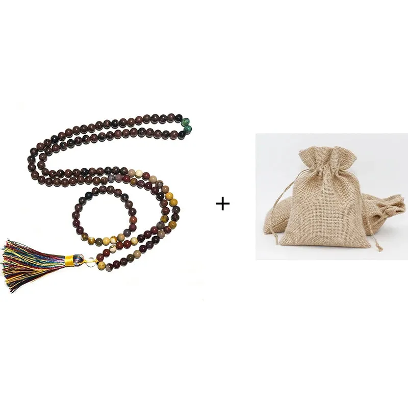 8mm Natural Mahogang Obsidian and Mookaite Necklace Japa Mala Set