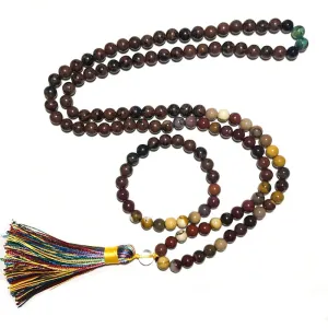 8mm Natural Mahogang Obsidian and Mookaite Necklace Japa Mala Set