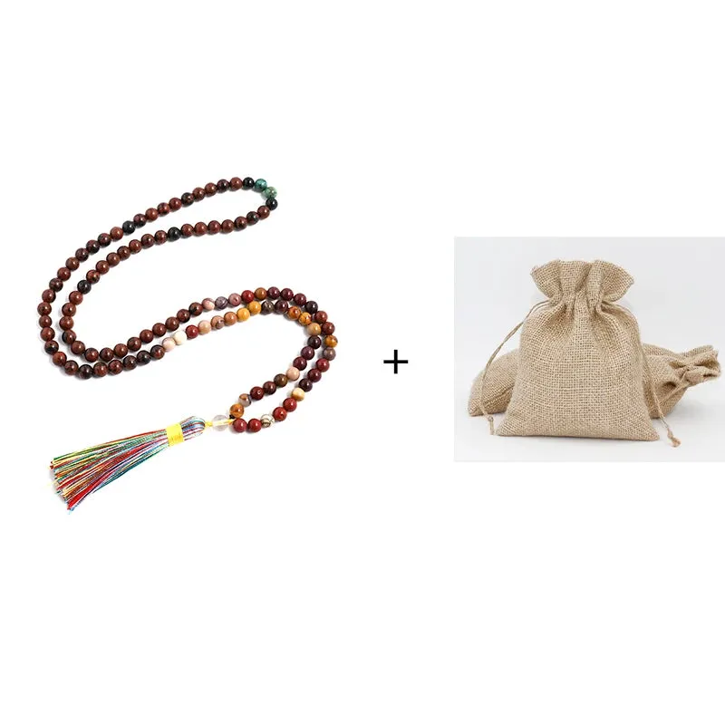 8mm Natural Mahogang Obsidian and Mookaite Necklace Japa Mala Set