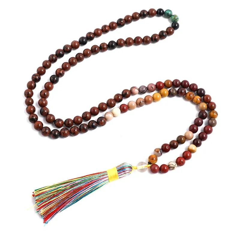 8mm Natural Mahogang Obsidian and Mookaite Necklace Japa Mala Set