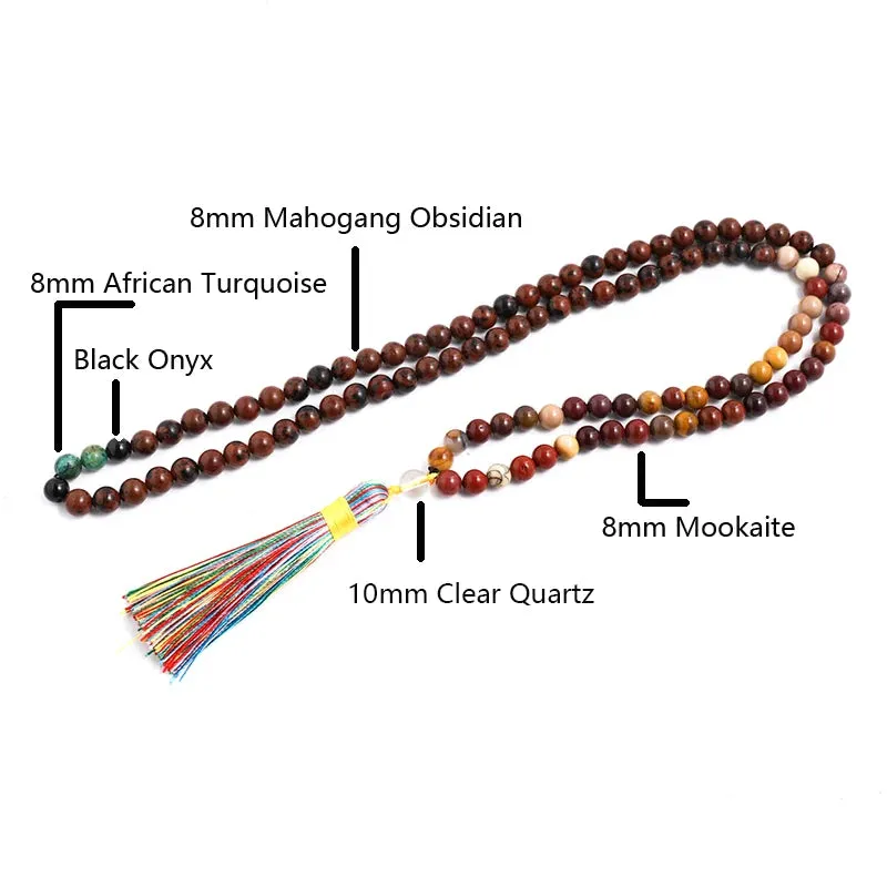 8mm Natural Mahogang Obsidian and Mookaite Necklace Japa Mala Set
