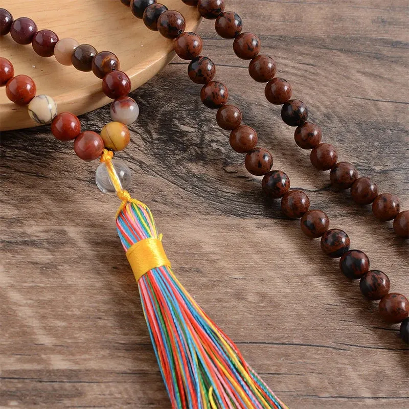 8mm Natural Mahogang Obsidian and Mookaite Necklace Japa Mala Set