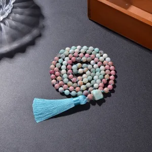 8mm Red Rhodochrosite Amazonite Beads Knotted 108 Mala Necklace