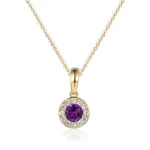 A&S Birthstone Collection 9ct Yellow Gold Amethyst And Diamond February Birthstone Necklace