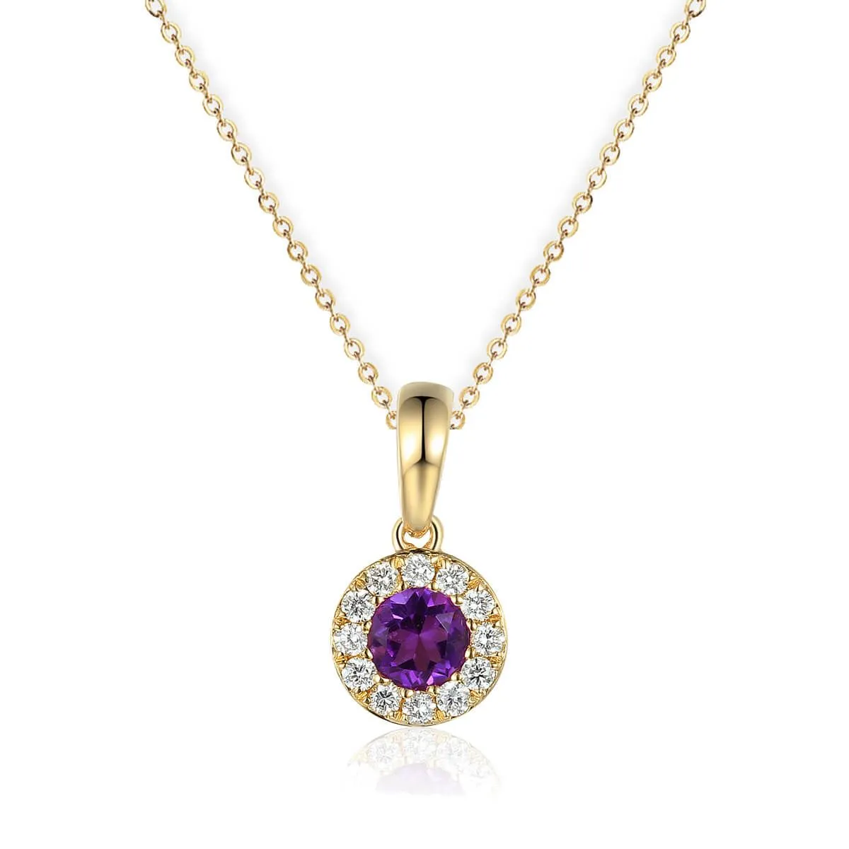 A&S Birthstone Collection 9ct Yellow Gold Amethyst And Diamond February Birthstone Necklace