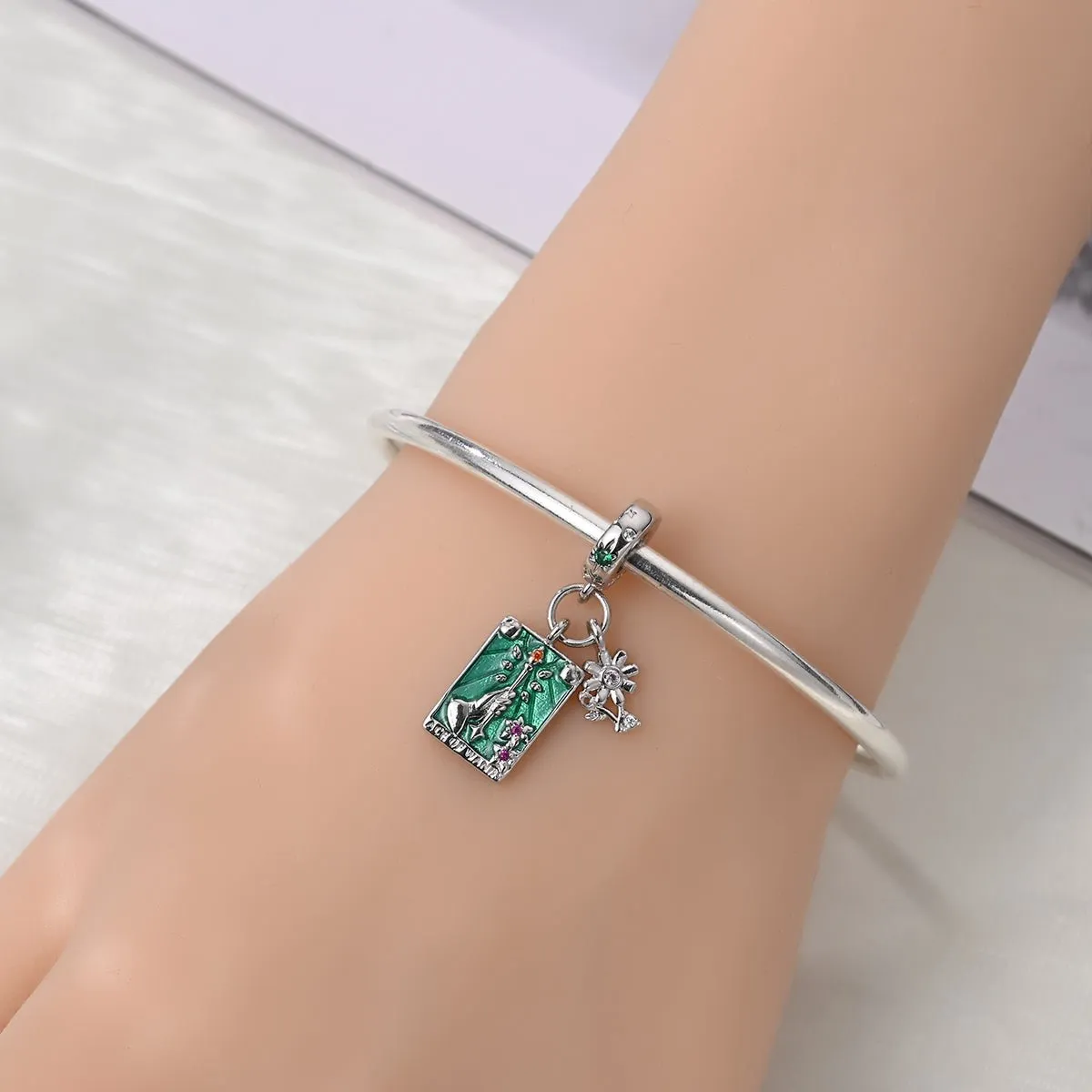 Ace of Wands Tarot & Flower Dangle Charm