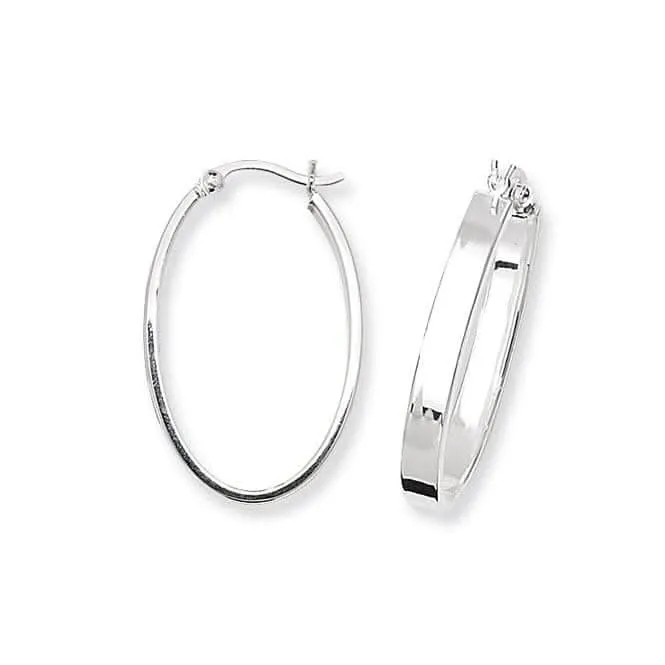 Acotis Silver Hoop Earrings Oval Plain G5561