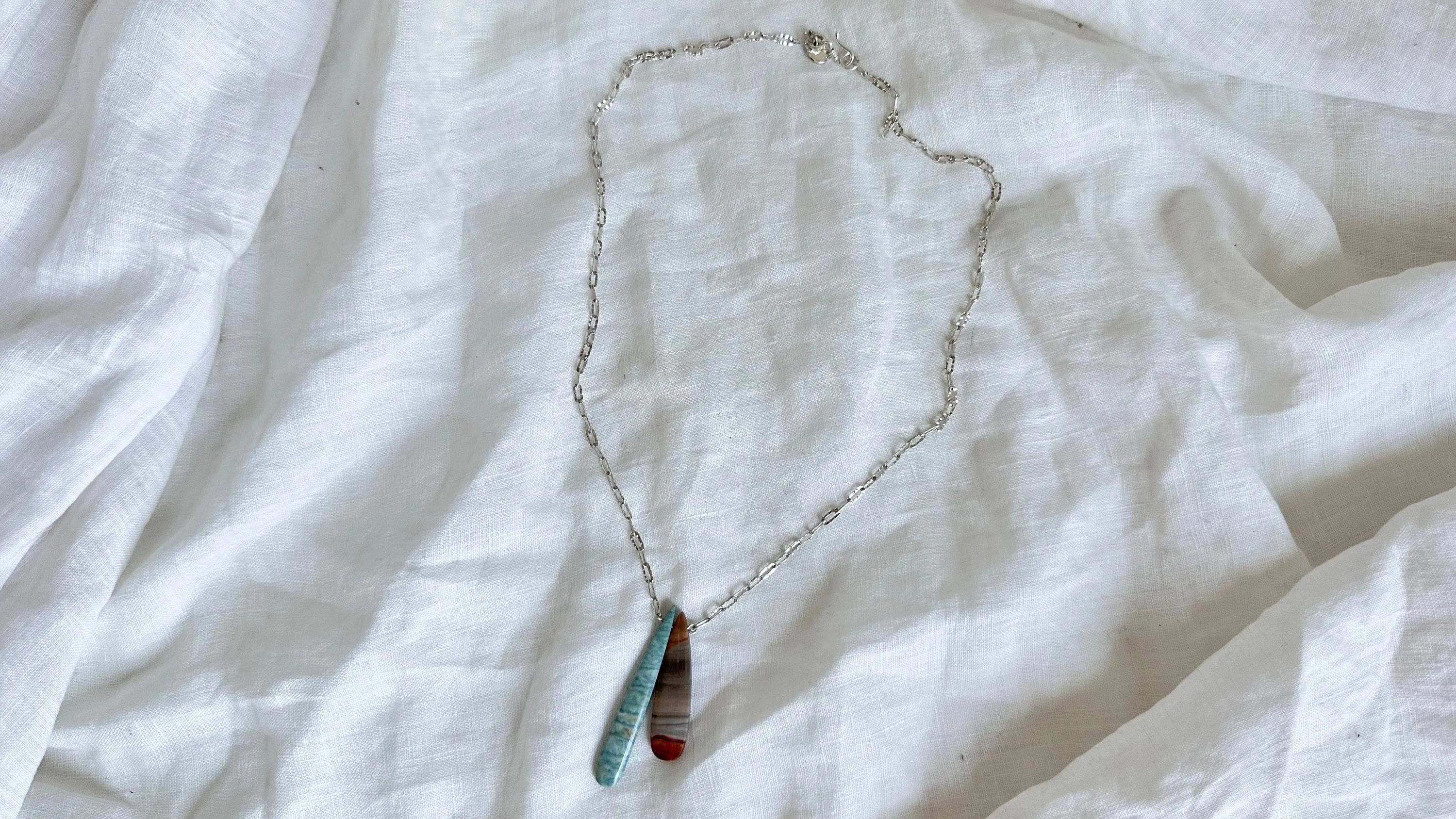 Amazonite & Jasper Pendants on a Silver Chain. Sterling Silver. 1419
