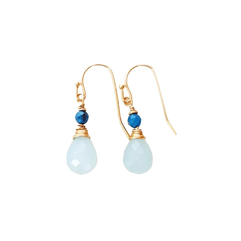 Aqua Chaly 1" Drop Earrings in Faceted Chalcedony & Apatite | MINU