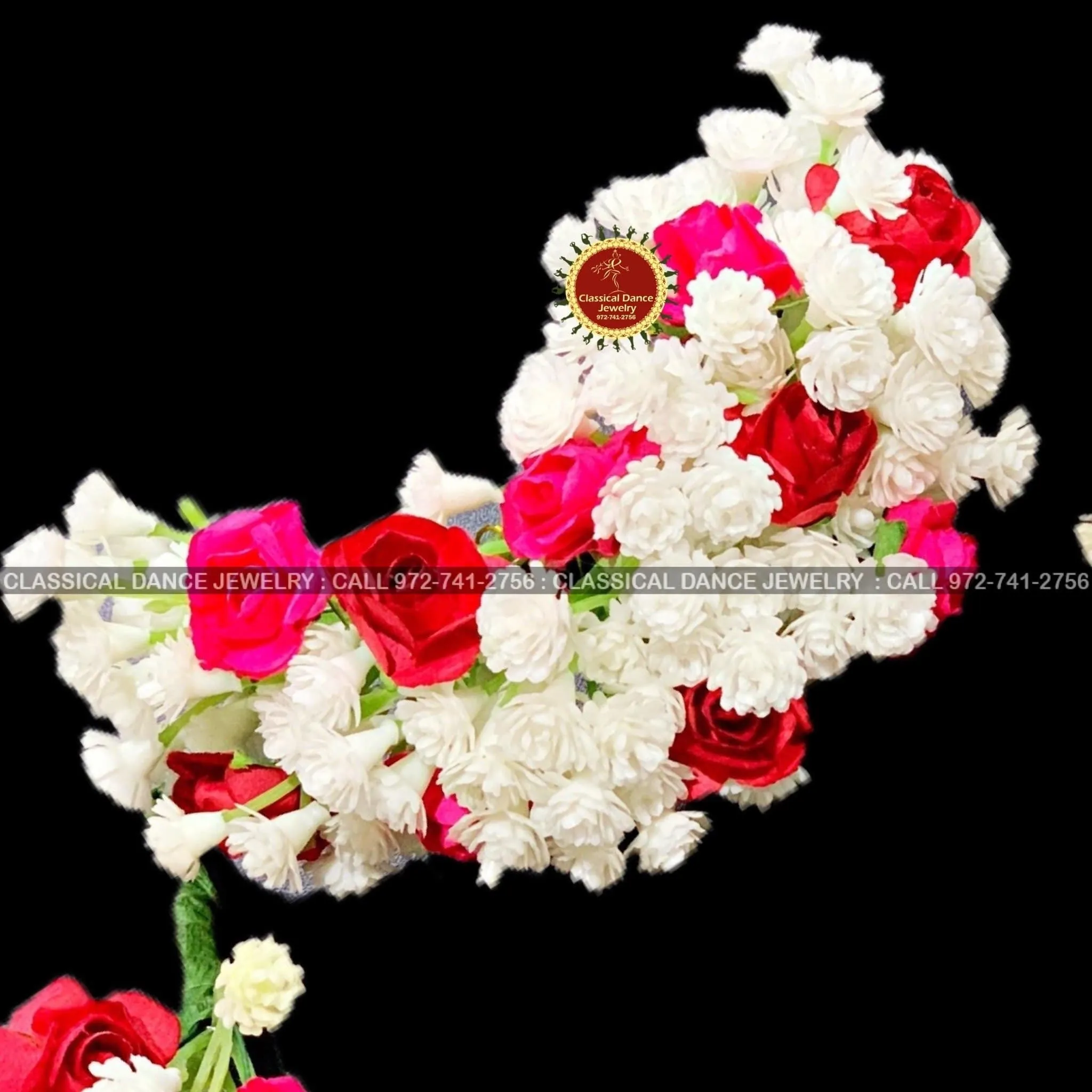 Babys Breath Pink and Red Flowers Veni Indian Hair piece | Hair Bun, Juda, Bridal Parties, Engagement, Weddings | Classical Dance Jewelry